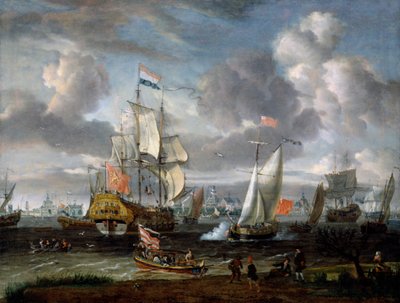 Uno yacht inglese che saluta una nave da guerra olandese nel porto di Rotterdam da Abraham Storck
